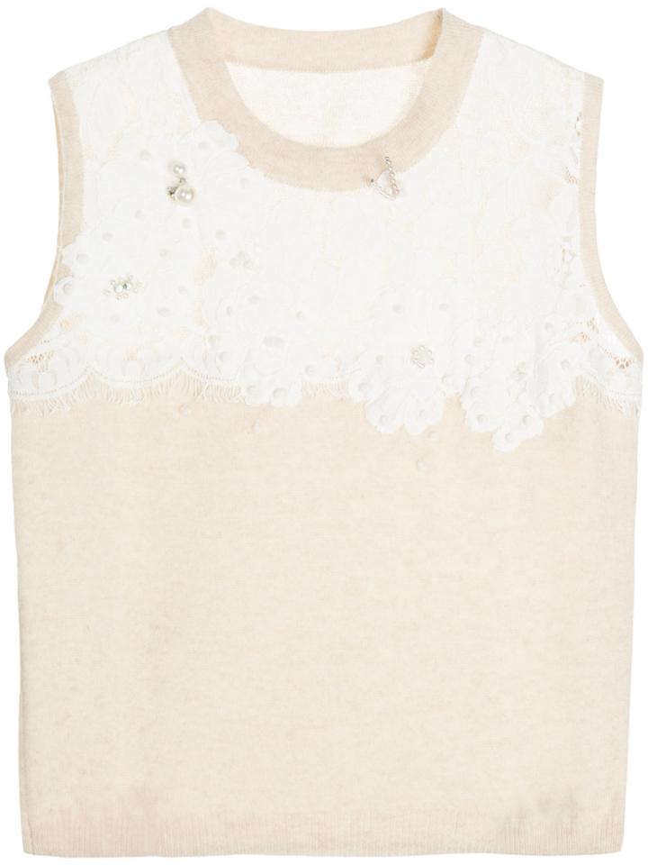 Onefifteen Floral Lace Patch Sweater Vest - Brown