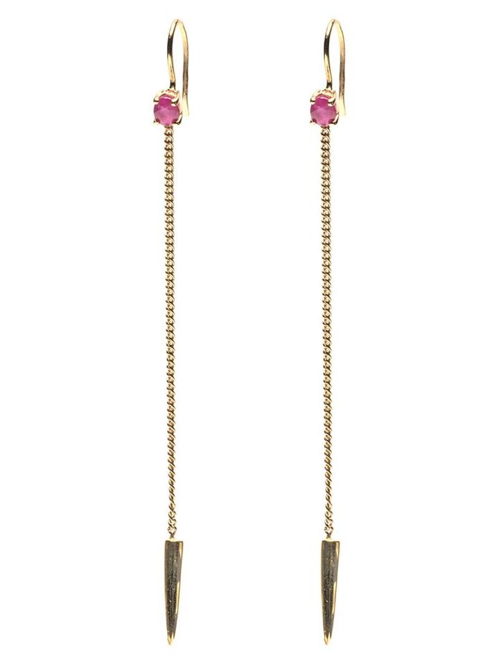 Wouters & Hendrix Gold Ruby Chain Earrings