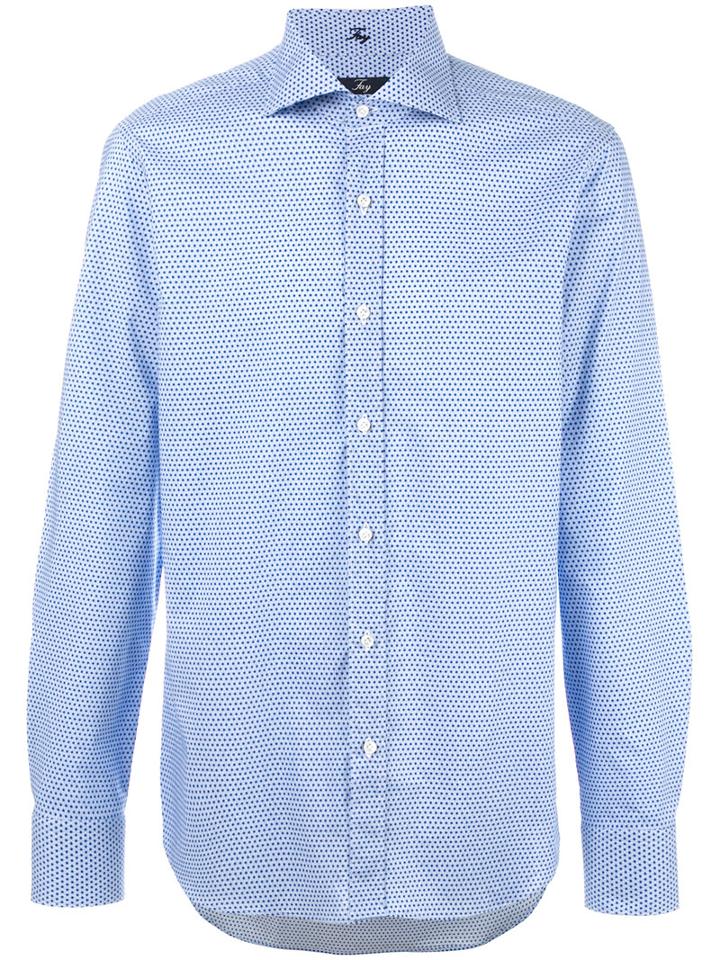 Fay Printed Shirt, Men's, Size: 40, Blue, Cotton