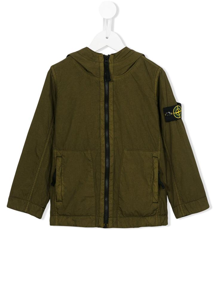Stone Island Kids Logo Patch Hooded Jacket, Boy's, Size: 12 Yrs, Green