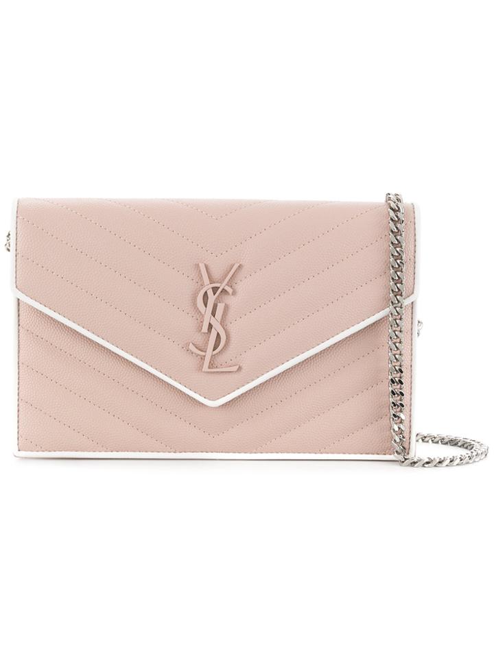 Saint Laurent Monogram Bevelled Clutch - Pink & Purple