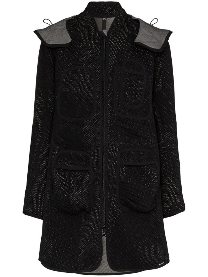 Byborre Stitch Detail Hooded Parka Coat - Black