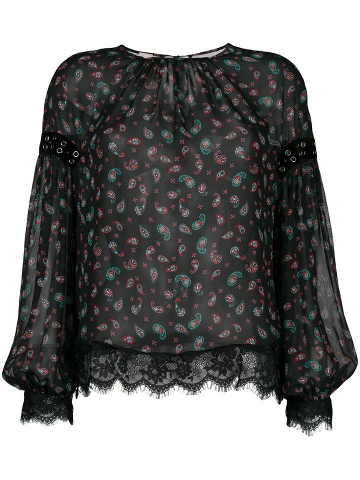Pinko Paisley Riveted Lace Trim Blouse - Black