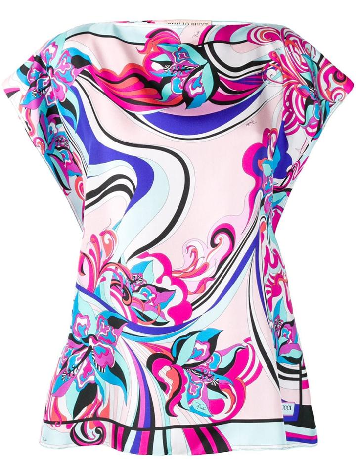 Emilio Pucci Abstract Print Ruffled Blouse - Pink