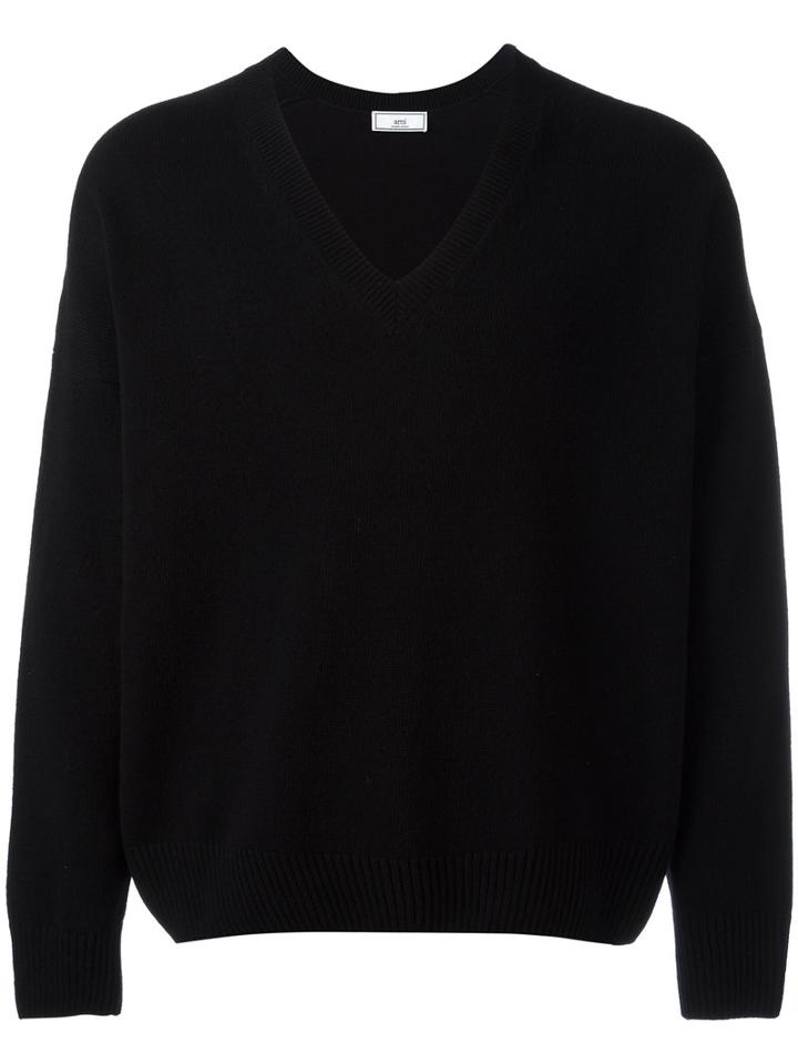 Ami Alexandre Mattiussi - Oversized V Neck Sweater - Men - Cashmere/merino - Xs, Black, Cashmere/merino