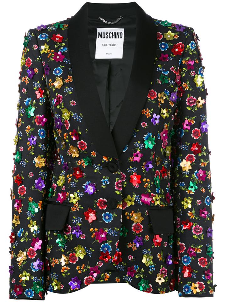 Moschino - Floral Embroidered Blazer - Women - Cotton/rayon - 42, Women's, Black, Cotton/rayon