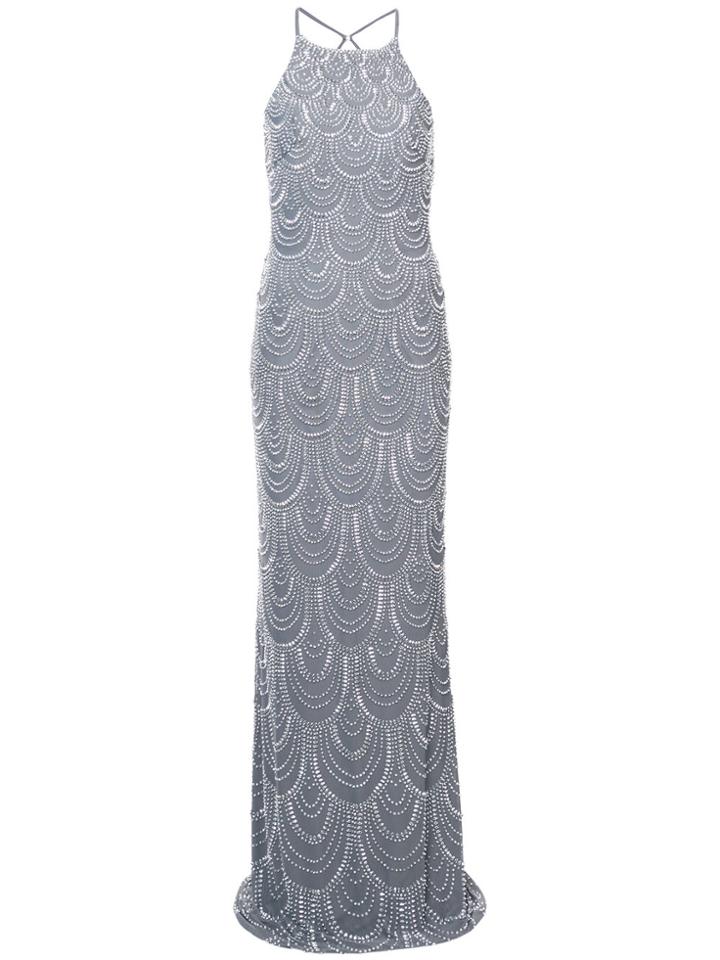 La Femme Beaded Embellished Dress - Grey