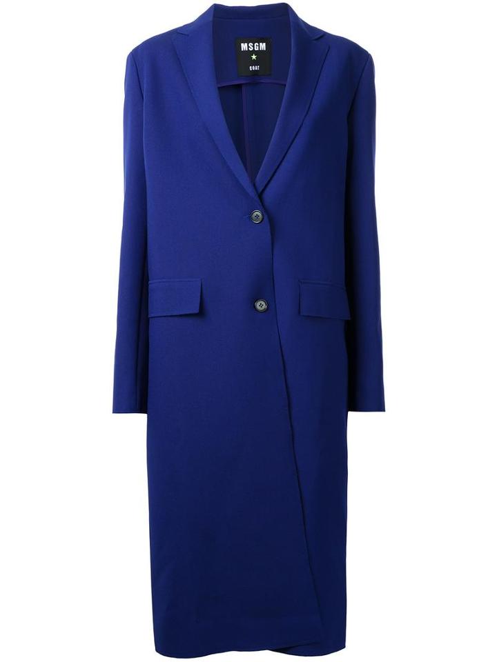 Msgm Single Breasted Coat, Women's, Size: 48, Blue, Polyester/spandex/elastane/viscose