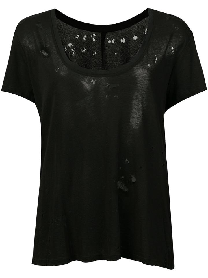 Unravel Project Distressed Sheer Scoop Neck T-shirt - Black