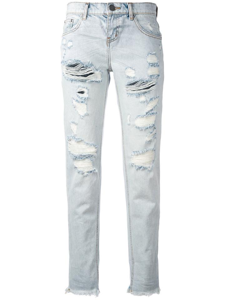 One Teaspoon - Ripped Cropped Jeans - Women - Cotton - 27, Blue, Cotton