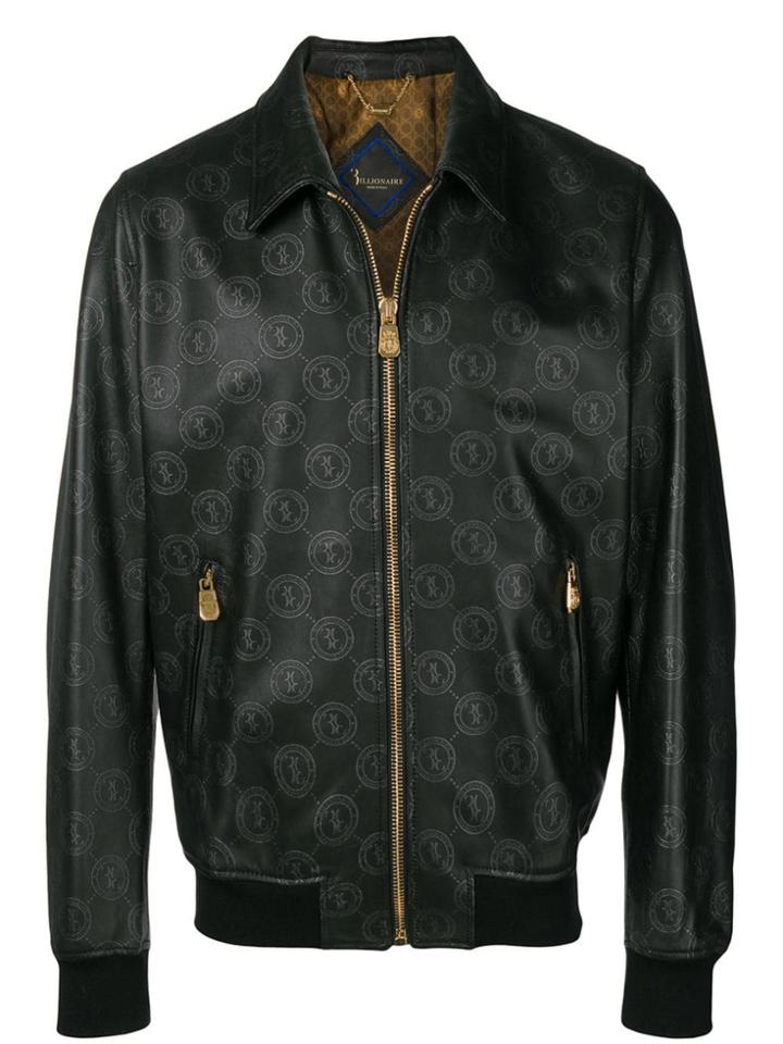 Billionaire Logo Print Bomber Jacket - Black