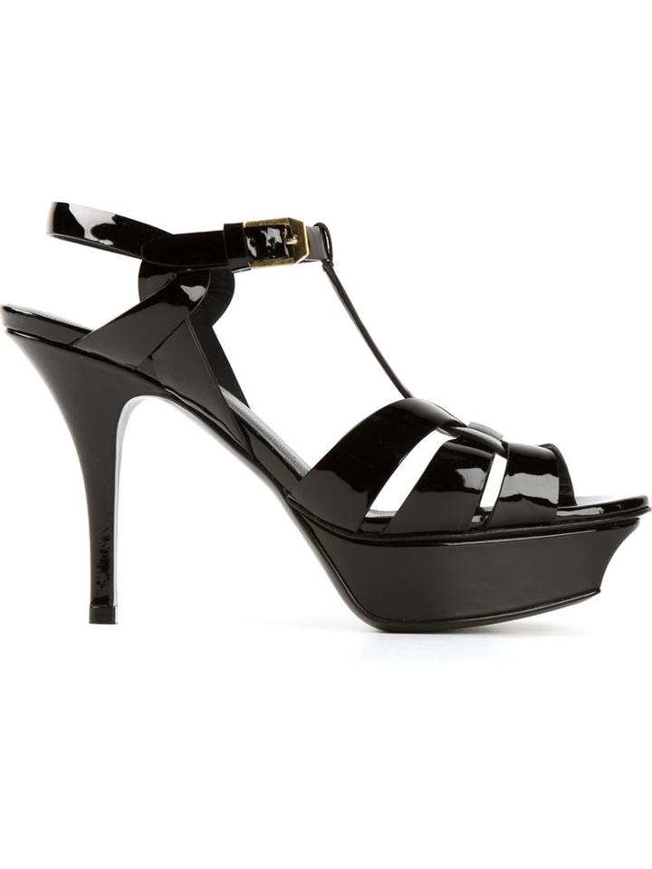 Saint Laurent Tribute Sandals, Women's, Size: 36, Black, Patent Leather