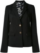 Cavalli Class - Notched Lapel Fitted Jacket - Women - Silk/cotton/polyamide/viscose - 44, Black, Silk/cotton/polyamide/viscose