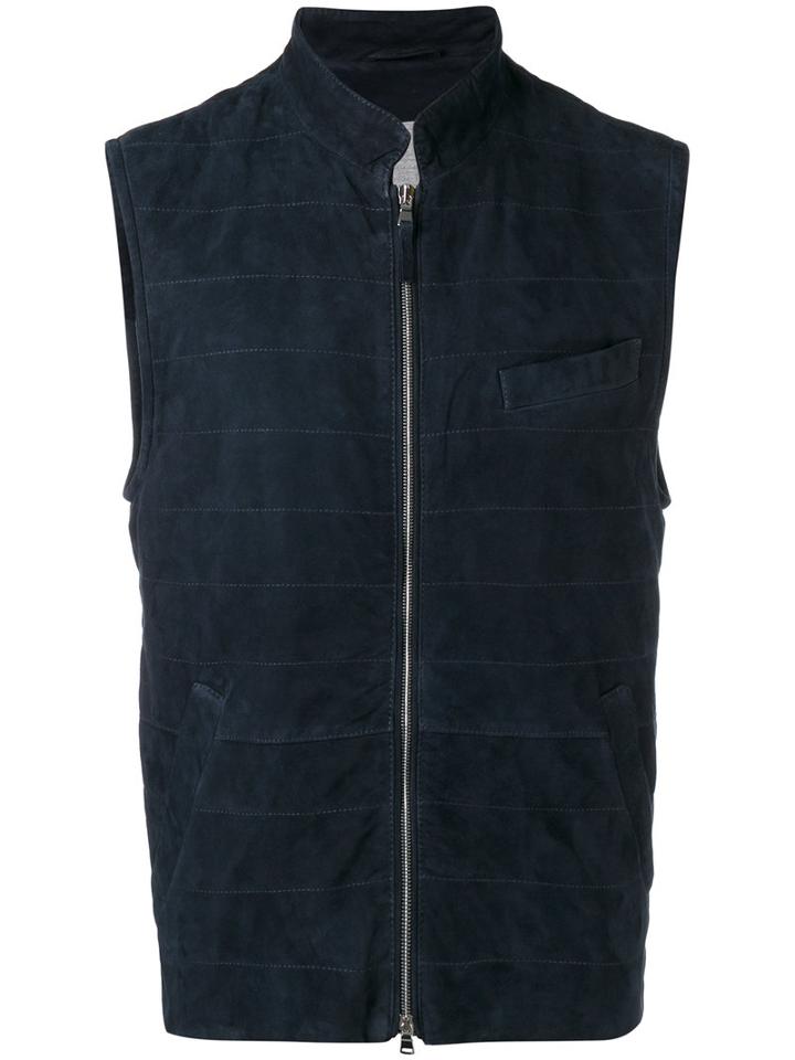 Eleventy Zipped Gilet, Men's, Size: 52, Blue, Cotton/suede/spandex/elastane