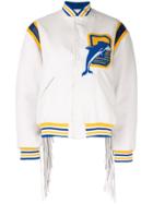 Filles A Papa Fringed Varsity Bomber Jacket - White