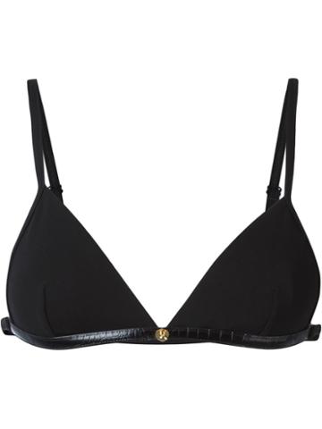 Anthony Vaccarello Triangle Bikini Top, Women's, Size: Medium, Black, Lamb Skin/zamak/acrylic/polyester