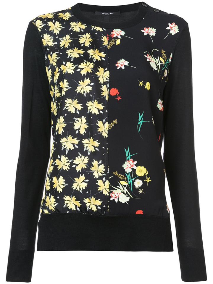 Derek Lam Long Sleeve Mixed Print Crewneck Sweater - Black