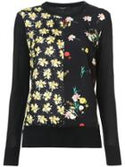 Derek Lam Long Sleeve Mixed Print Crewneck Sweater - Black
