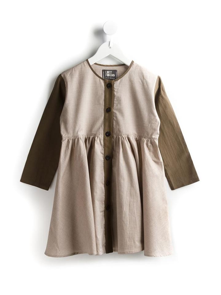 Lost And Found Kids Contrast Sleeve Dress, Toddler Girl's, Size: 2 Yrs, Nude/neutrals