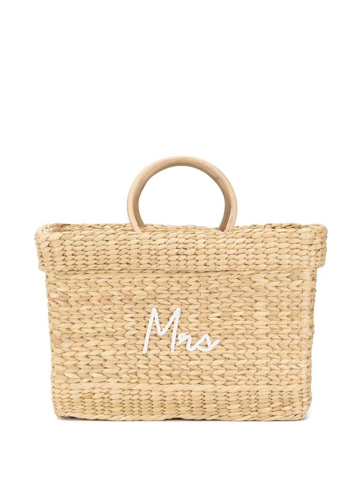 Poolside Embroidered Woven Tote Bag - Brown