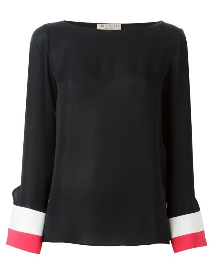 Emilio Pucci Contrast Cuff Blouse, Women's, Size: 46, Black, Silk/spandex/elastane/rayon
