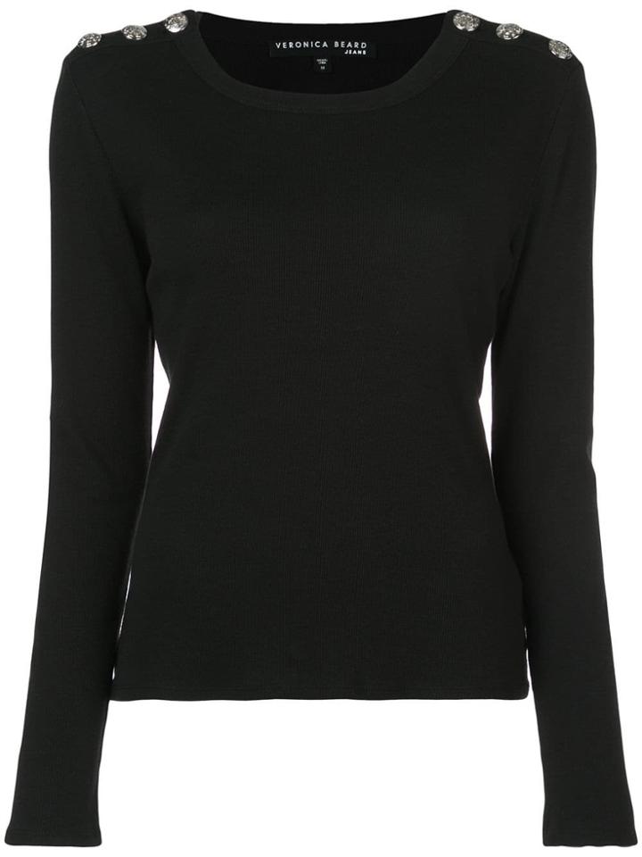 Veronica Beard Button Tab Jersey Top - Black