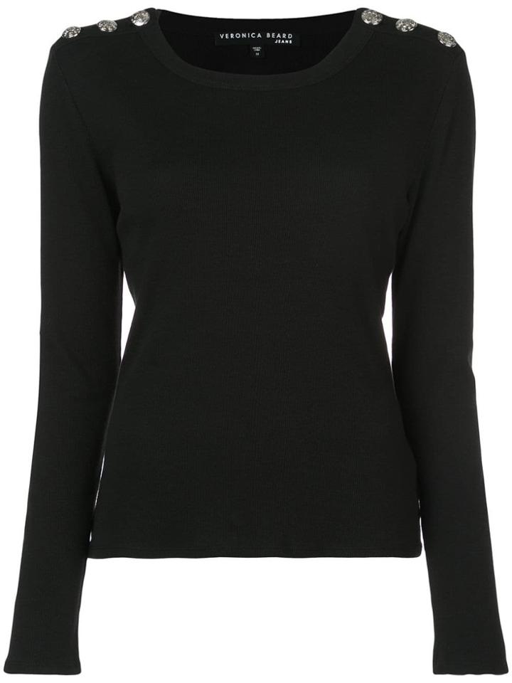 Veronica Beard Button Tab Jersey Top - Black