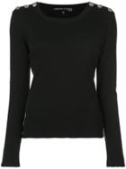 Veronica Beard Button Tab Jersey Top - Black