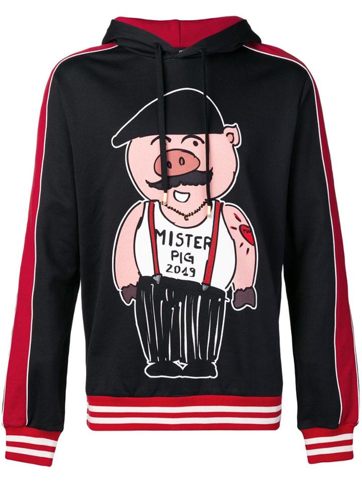 Dolce & Gabbana Pig Print Hooded Sweatshirt - Black