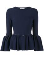 Jonathan Simkhai Knitted Bell Sleeve Top, Women's, Size: Large, Blue, Viscose/nylon