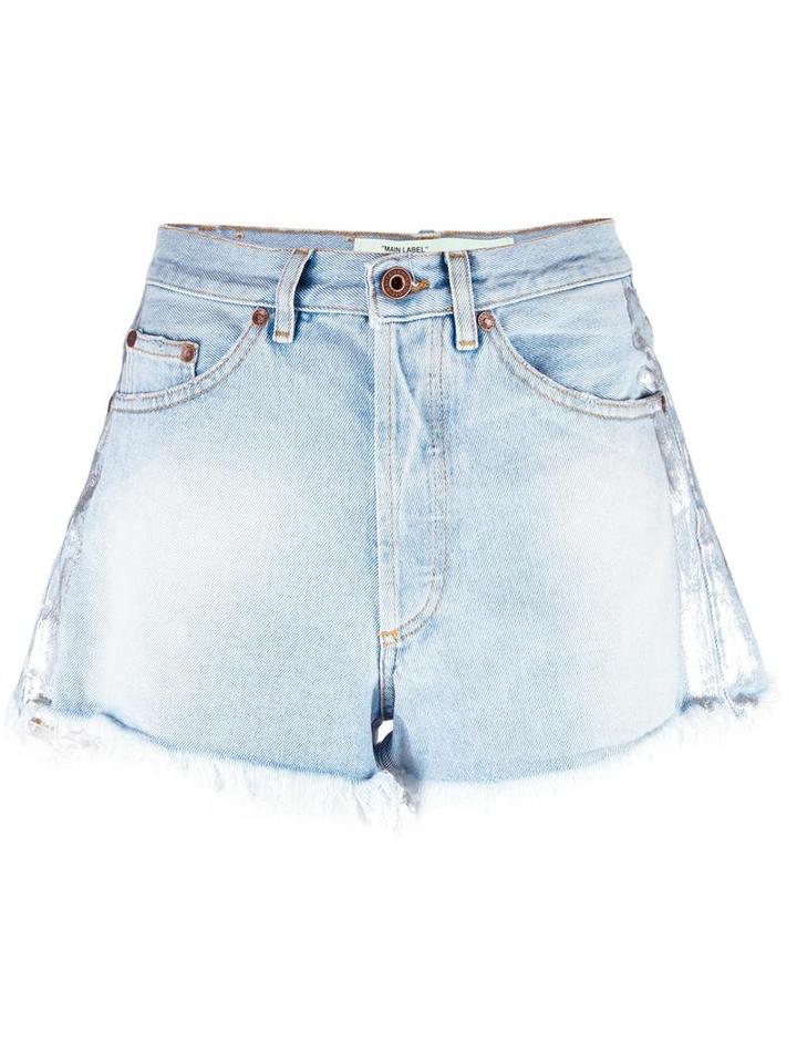 Off-white Bleached Denim Shorts, Women's, Size: 26, Blue, Cotton/polyester