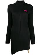 Gcds Asymmetric Hem Ribbed Knit Dress - Black
