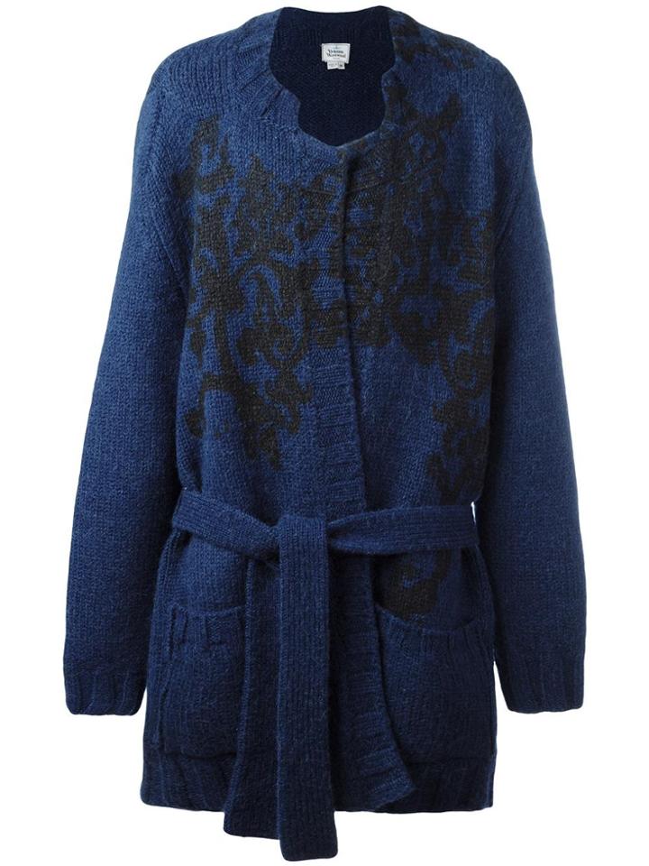 Vivienne Westwood Man Intarsia Chunky Belted Cardigan - Blue