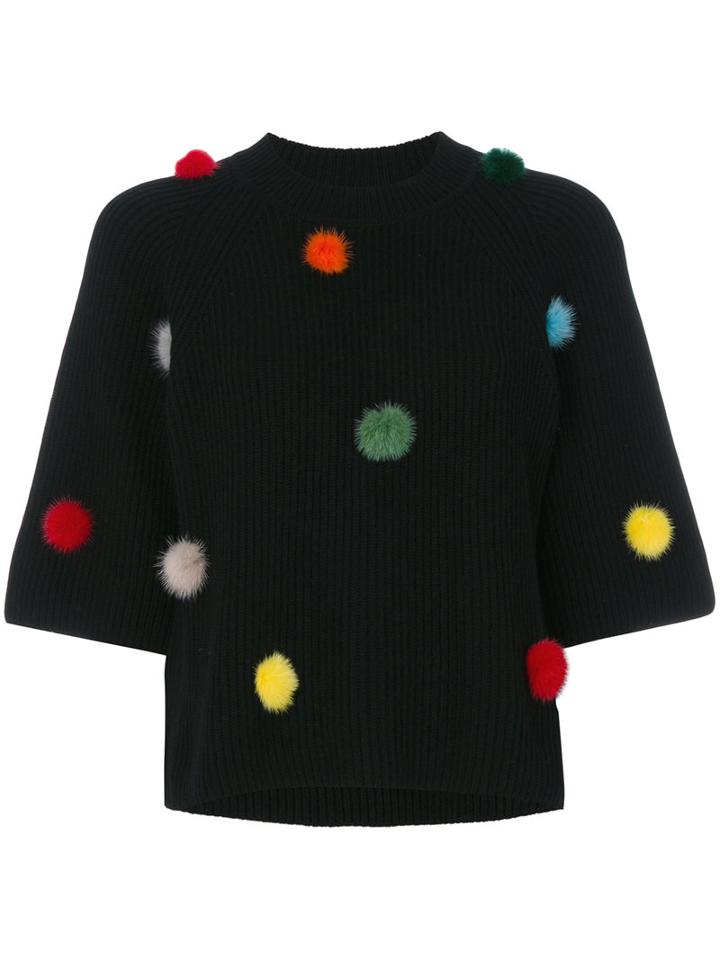 Fendi - Pom Pom Knitted Top - Women - Mink Fur/cashmere - 40, Black, Mink Fur/cashmere