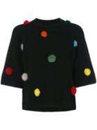 Fendi - Pom Pom Knitted Top - Women - Mink Fur/cashmere - 40, Black, Mink Fur/cashmere
