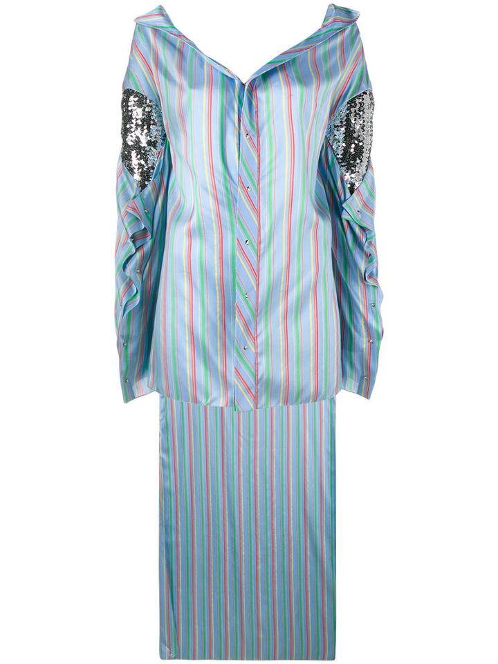 Esteban Cortazar Striped Asymmetric Shirt, Women's, Size: 34, Blue, Silk/polyester/acrylic/cotton