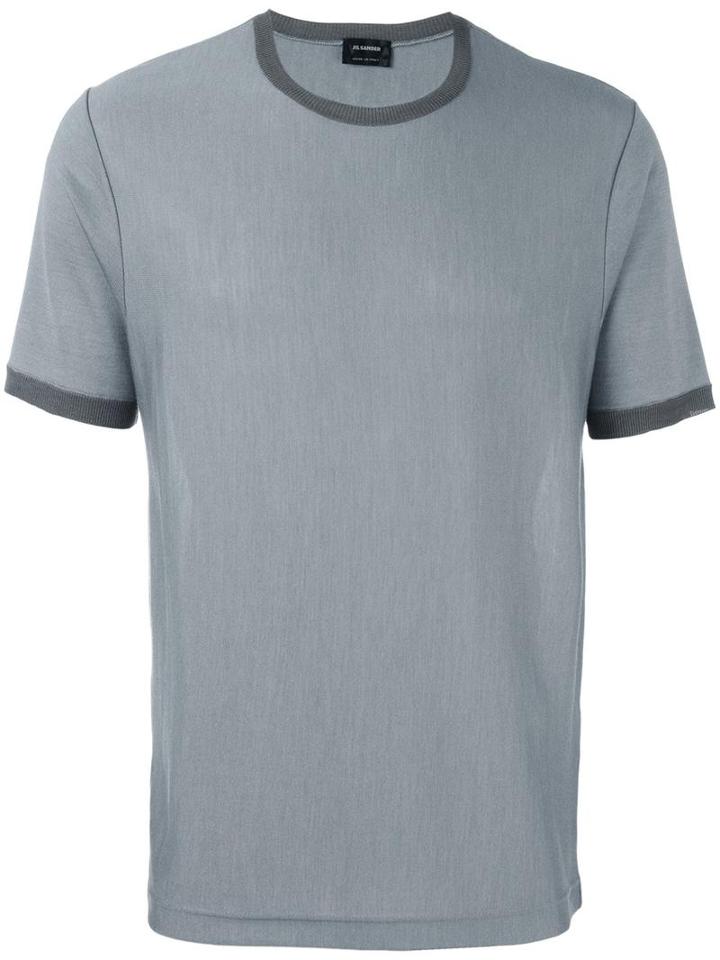 Jil Sander Contrast Crew Neck T-shirt, Men's, Size: 44, Grey, Virgin Wool/silk