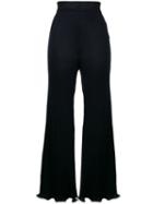Stella Mccartney - Ribbed Frilled Kick Flare Trousers - Women - Cotton/wool - 46, Blue, Cotton/wool