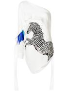 Krizia Zebra Print Off Shoulder Blouse - White