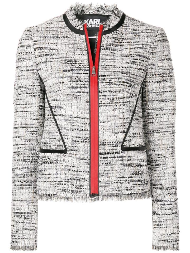 Karl Lagerfeld Boucle Jacket W/satin Piping - Grey
