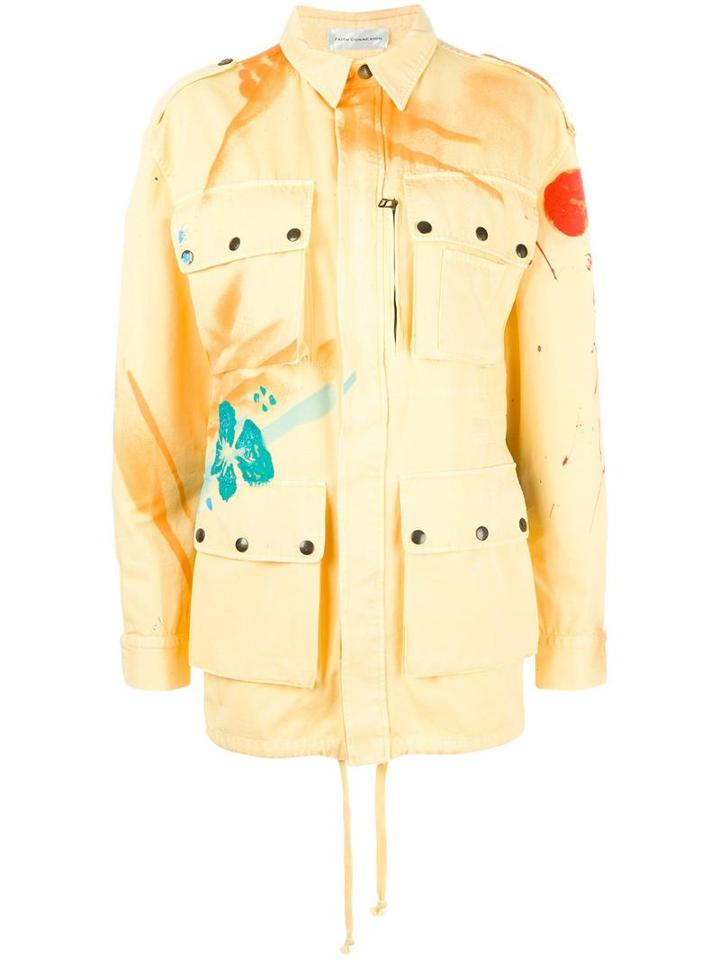 Faith Connexion Abstract Print Mid Coat, Women's, Size: Xs, Yellow/orange, Cotton