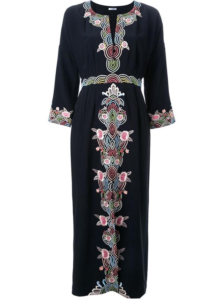 Vilshenko Embroidered Long Dress, Women's, Size: 10, Black, Acrylic/viscose
