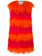 Msgm Striped Sleeveless Fur Coat, Women's, Size: 42, Yellow/orange, Lamb Fur/viscose