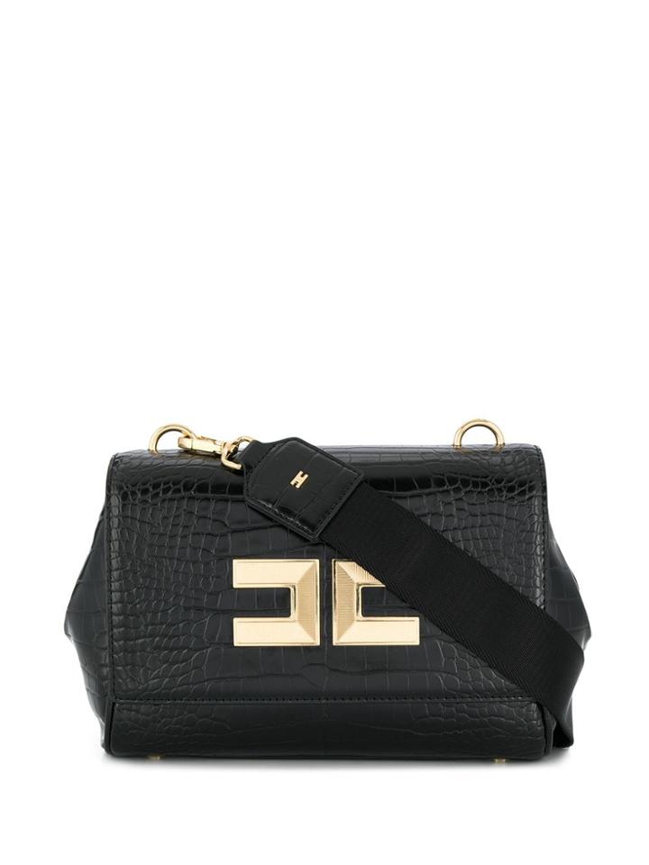 Elisabetta Franchi Croc Embossed Tote Bag - Black