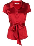 Styland Tie Waist Satin Shirt - Red