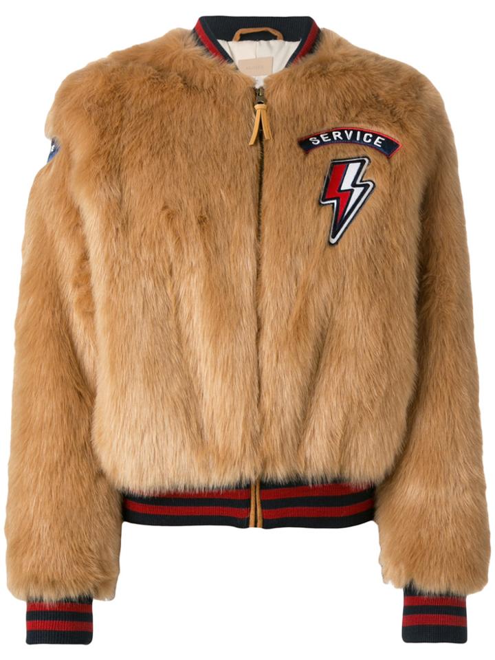Mother Fun Faux Fur Bomber Jacket - Brown