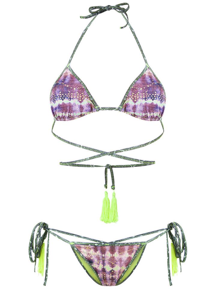 Janiero Printed Triangle Bikini Set, Women's, Size: G, Pink/purple, Polyamide/elastodiene