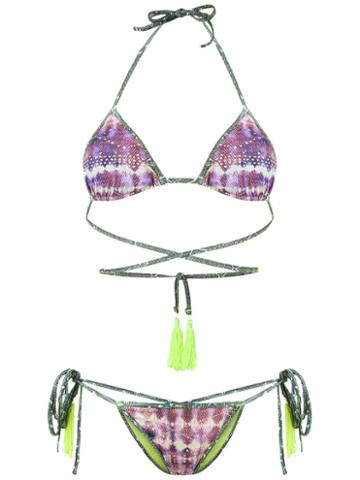 Janiero Printed Triangle Bikini Set, Women's, Size: G, Pink/purple, Polyamide/elastodiene
