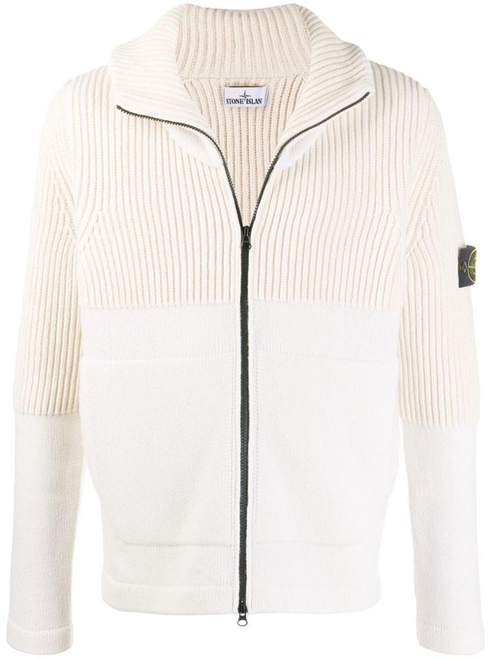 Stone Island Contrast Knit Zip-up Hoodie - Neutrals