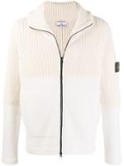 Stone Island Contrast Knit Zip-up Hoodie - Neutrals
